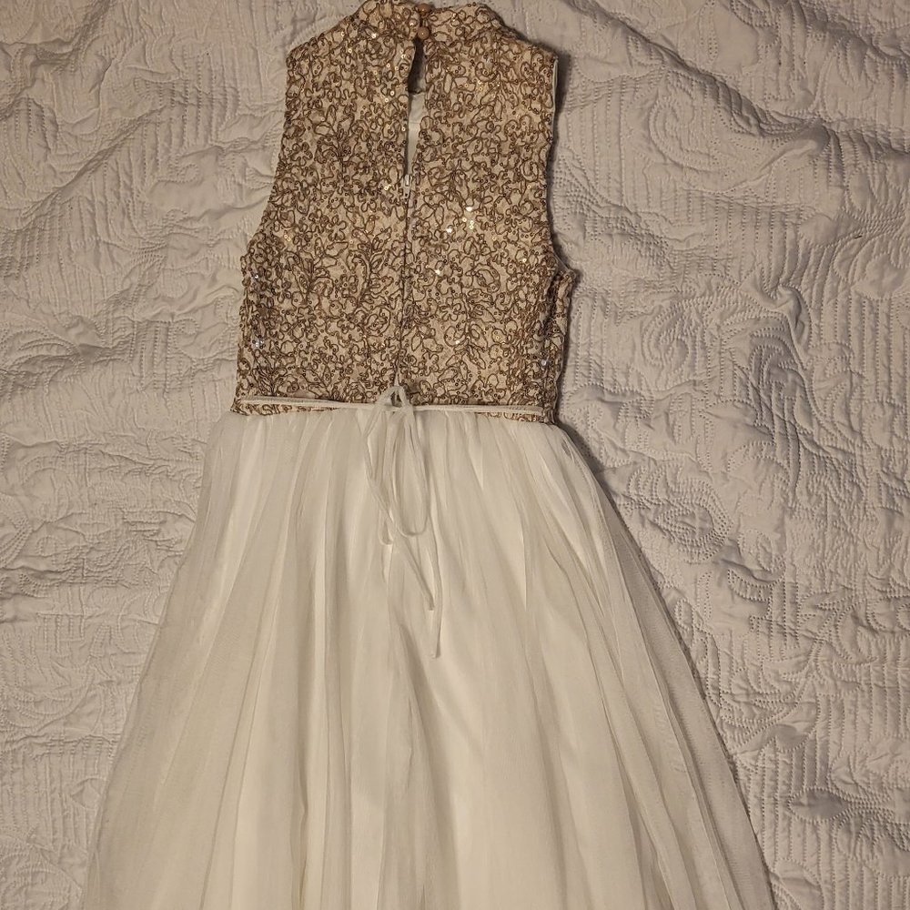 SOLD :) Used girls size 7 sequine dress cream gold